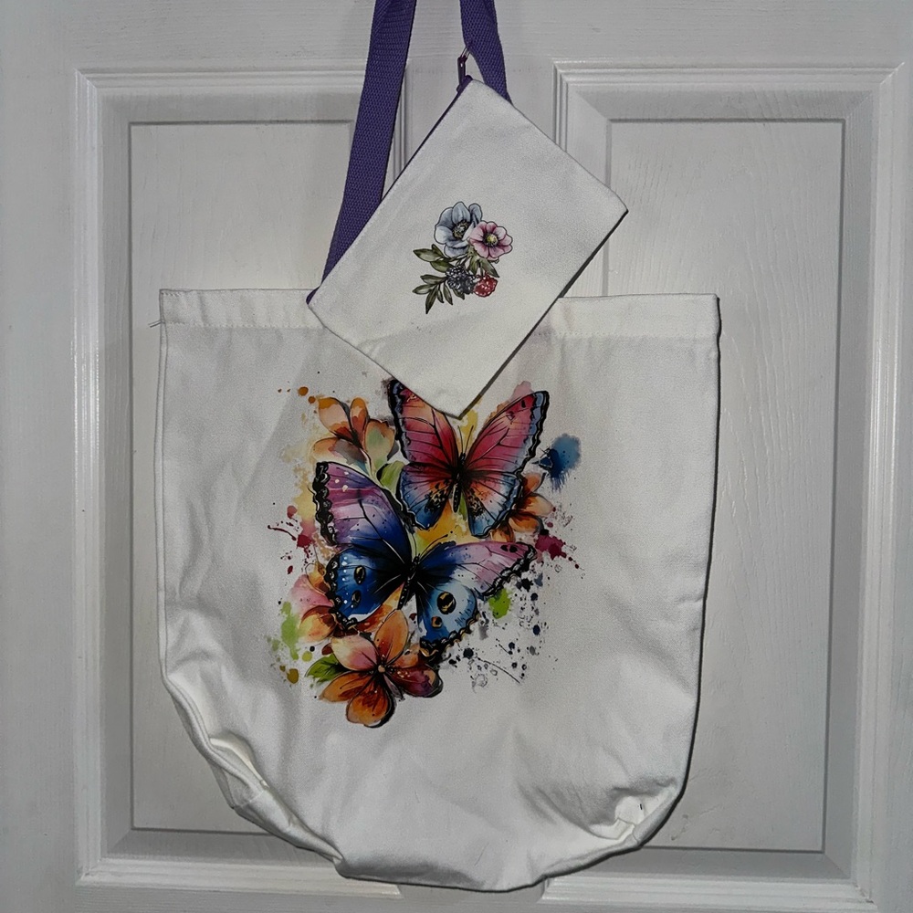 NEW Handcrafted Butterfly Tote Bag With Matching Small Pouch